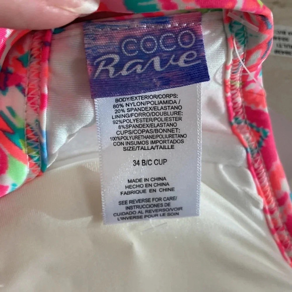 NWT Coco Rave 34B/C halter push-up bikini top bright ruched pink orange - Picture 7 of 13